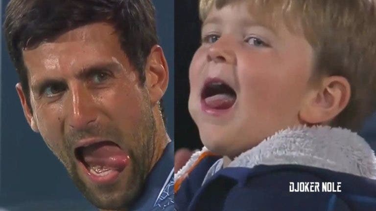 Momento de cumplicidade entre Djokovic e o seu filho durante a final
