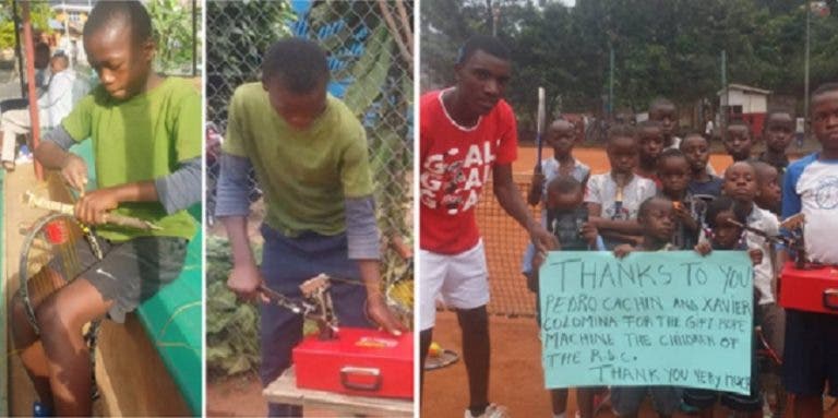 Pedro Cachin ofereceu máquina de encordoar ao menino do Congo que não tinha uma