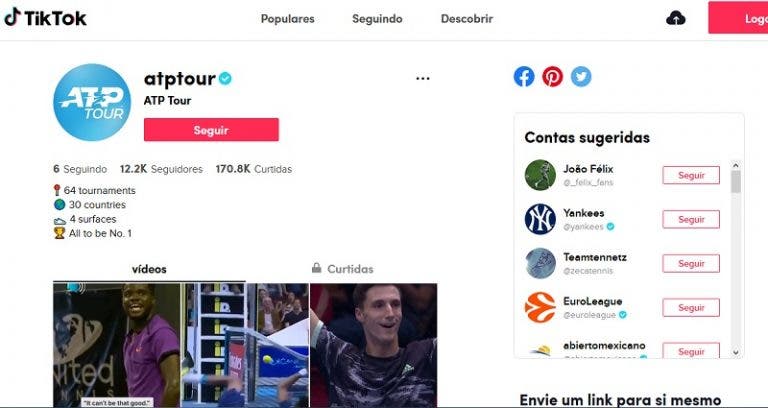 ATP Tour também já chegou… ao Tik Tok