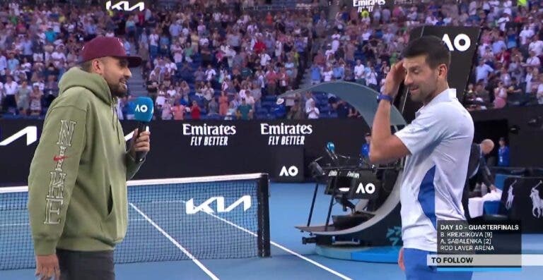 [VÍDEO] Djokovic foi entrevistado por por Nick Kyrgios em quadra após vitória