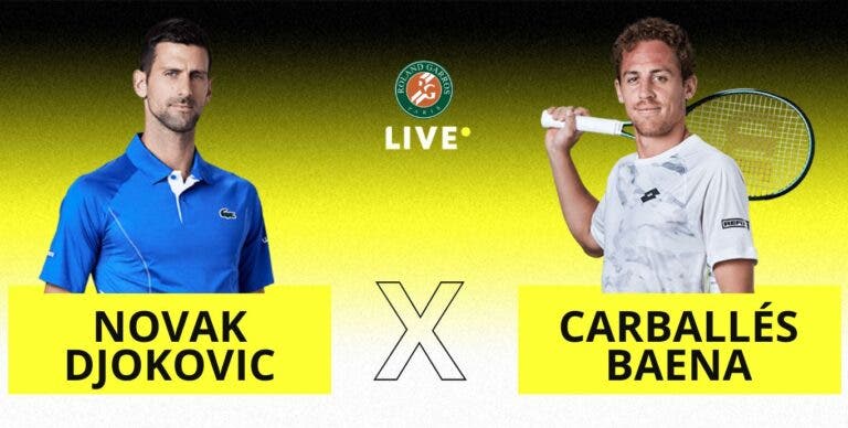 [AO VIVO] Acompanhe  Djokovic x Carballes Baena em Roland Garros em tempo real