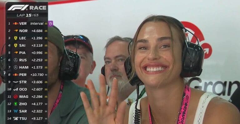 Sabalenka se diverte na Fórmula 1 ao lado do novo namorado brasileiro