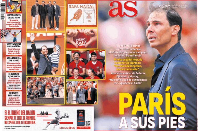 Homenagem a Nadal estampa capas de jornais na Espanha e na França