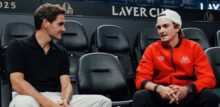 [VÍDEO] Confira o momento em que João Fonseca conheceu Federer