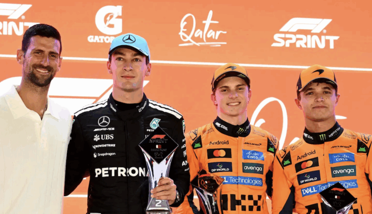 Djokovic diverte-se no GP Qatar de Fórmula 1