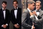 Federer e Alcaraz 'roubaram' a cena na gala da Laver Cup e o suíço até ajeitou o laço ao espanhol